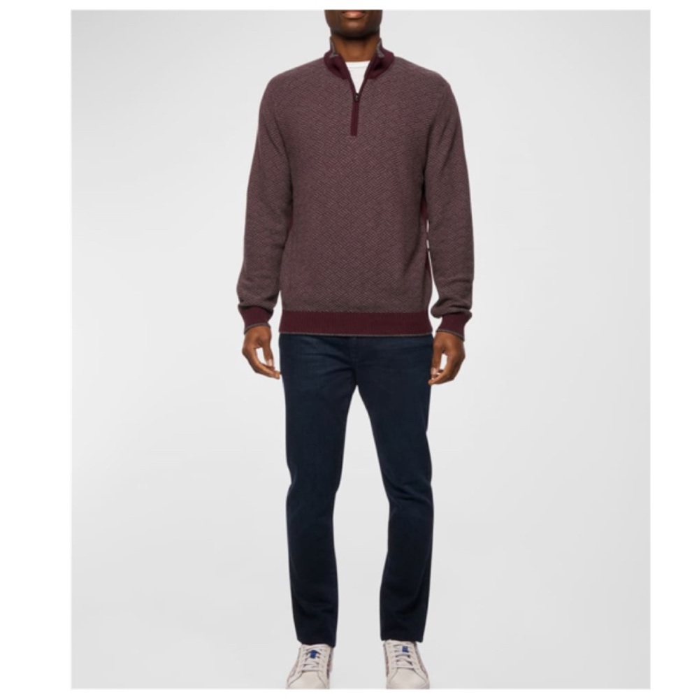 NWT Alan Flusser Quarter Zip Herringbone Knit Sweater Burgundy XL - Picture 11 of 11